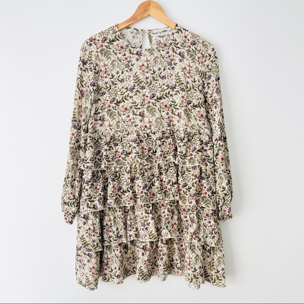Urban Outfitters Rachele Cream Floral Ruffle Tiered Dress